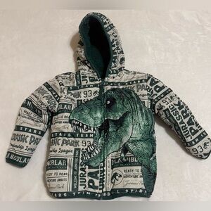 Jurassic Park Dinosaur Reversible Sherpa Puffer Jacket Coat Toddler 13” X 15”